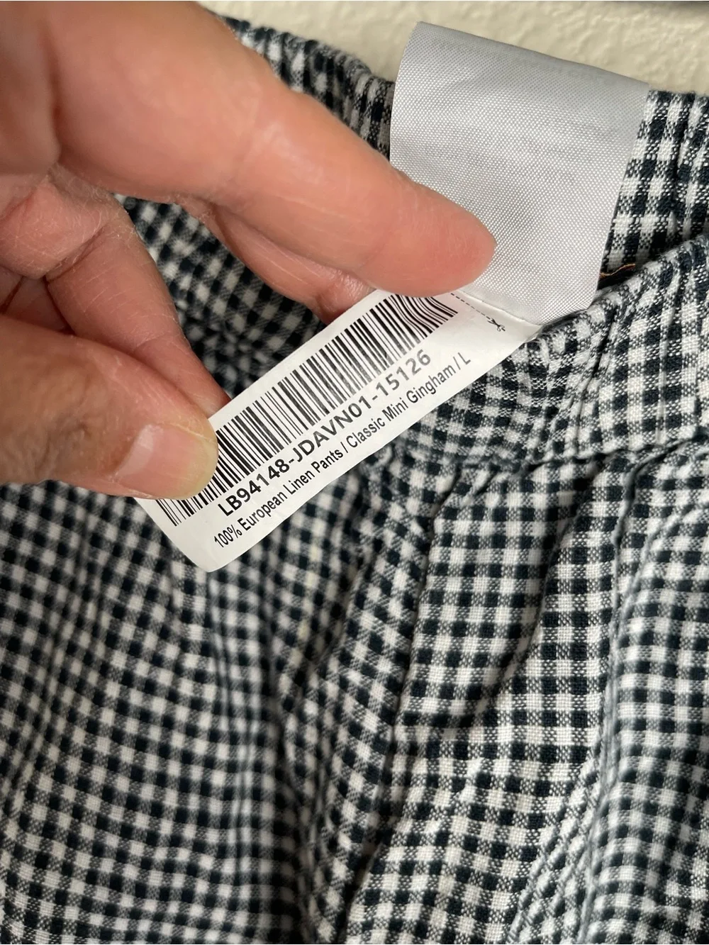 Quince 100% European Linen Pants Classic Mini Gingham Black White Pull-On Sz L